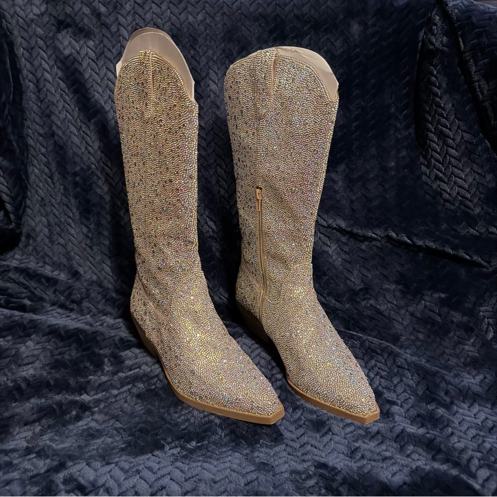 Betsey Johnson Sparkling Silver Heeled Boots